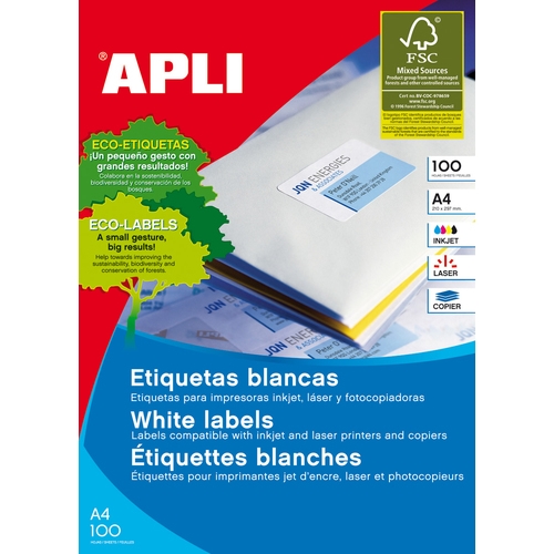 apli etiqueta a4 70x36 100h blanco inkjet/laser apli etiqueta a4 70x36 100h blanco inkjet/laser