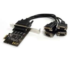 startech.com tarjeta adaptadora pci express pcie de 4 puertos serie con cable multiconector rs232 serial pci express x1 4 x db 9 macho rs 232 en serie a través de cable tarjeta plug in