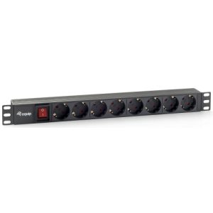 equip regleta alimentación aluminio para rack 19" 1u 8 tomas schuko 2usb con interruptor max 4000w protec. sobretensión cable 2m negro
