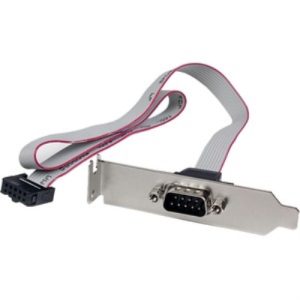 startech.com adaptador de 0.4m header cabezal bracket serie serial db9 rs232 a idc 10 pines placa base perfil bajo 1 x db 9 macho en serie 1 x idc hembra gris