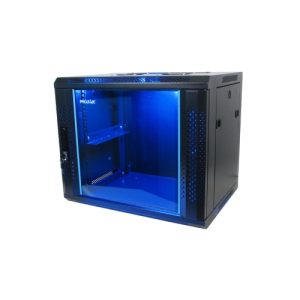 armario rack mural 19" phasak 18u 600x600 negro + ventilacion/luz azul