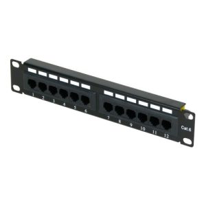 panel de parcheo para rack 10" 12 puertos utp cat6 1u negro