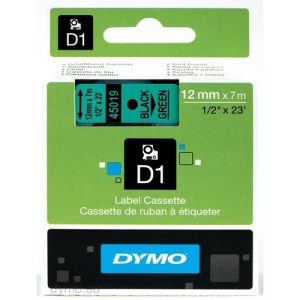 label cassette dymo d1 standard 12 mm x 7m black/green (negro/verde)