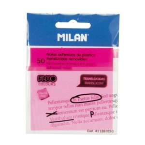 milan notas adhesivas 50 hojas 76x76mm translÚcidas rosa fluorescente