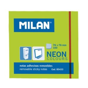 milan bloc notas adhesivas 100 hojas 76x76mm verde neÓn 10u.