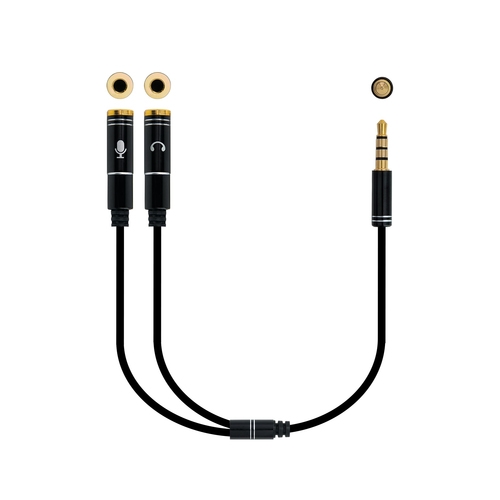 nanocable cable adaptador audio jack 3.5/m 4 pin 2xjack 3.5/h 3 pin negro 30 cm