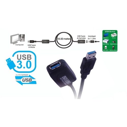 cable extensión activo usb 3.0 a macho a a hembra 15m negro