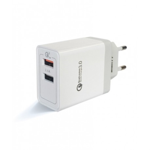 eightt cargador usb qualcoom 3.0 18w para smartphone y tablet 2 puertos (5v 3a, 9v 2a, 12v 1,5a)