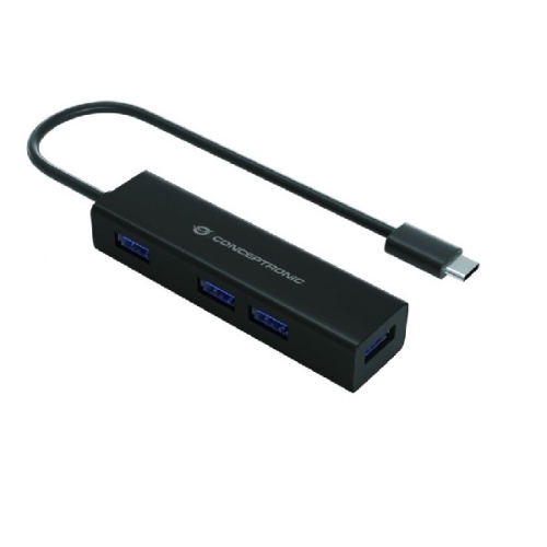 hub usb c 3.0 conceptronic hubbies07b 4 puertos usb 3.0 color negro carcasa de aluminio