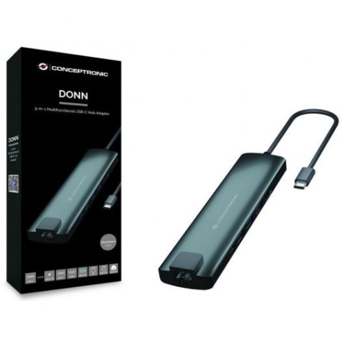 adaptador usb c 9en1 conceptronic donn06 hdmi usb c pd usb 3.0 sd microsd rj45