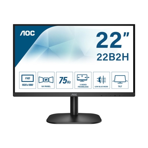 aoc monitor led 22" 1920 x 1080 full hd va 4 ms hdmi, vga lowblue negro
