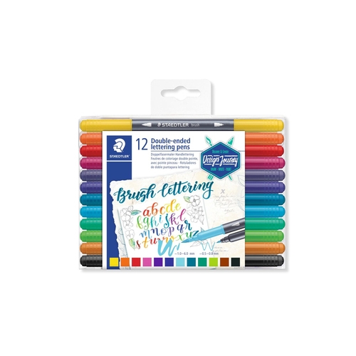 staedtler rotulador doble punta fina/pincel para lettering surtidos estuche de 12