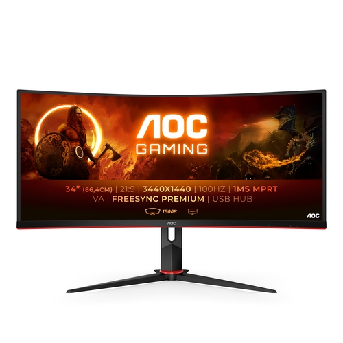 86cm/34'' (3440x1440) aoc cu34g2/bk gaming curved 100hz 21:9 1ms 2xhdmi displayport usb vesa wqhd black