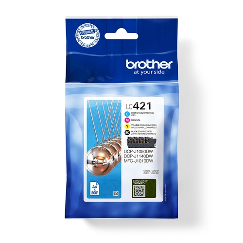 brother pack de 4 cartuchos de tinta negro, cian, magenta y amarillo lc421val para dcp j1050dw / dcp