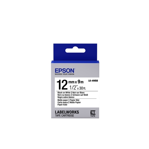 c.12mm epson labelworks negro s/ blanco mate 9m. papel mate (lc 4wbb) lw300/lw400/lw900p