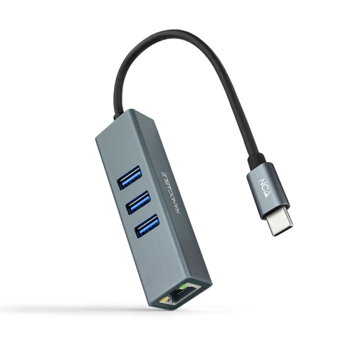 conversor usb c ethernet gb +3xusb3.0 gris 15 cm