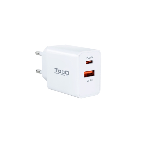 cargador pared usb c/pd 20w, usb a/qc 18w, blanco