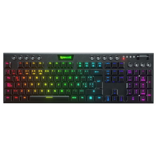 redragon horus teclado mecánico gaming inalámbrico rgb switch rojo español negro