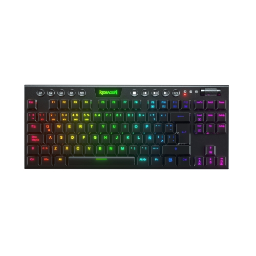 redragon horus teclado mecánico tkl gaming inalámbrico rgb switch rojo español negro