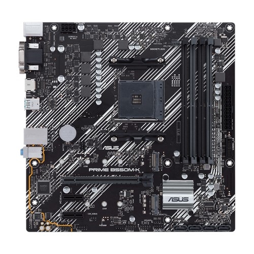 asus prime b550m k socket am4 4 x ddr4 (hasta 4600 mhz oc) 1 x m.2 usb 2.0 (0/4) usb 3.2 (6/2) vga dvi d hdmi