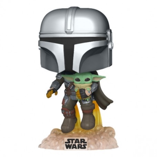 funko pop star wars the mandalorian volando con jet & baby yoda 50959