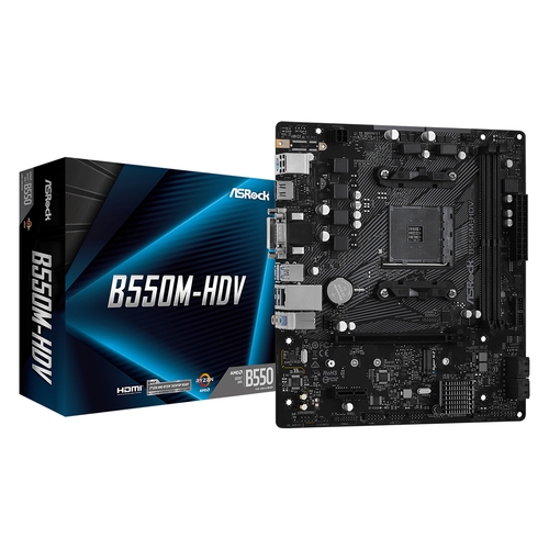 placa base am4 microatx asrock b550m hdv 2xddr4 (hasta 648gb 4733 mhz oc) 4 x sata raid 1 x m.2 usb 2.0 (2/4) usb 3.2 (4/2) hdmi vga dp
