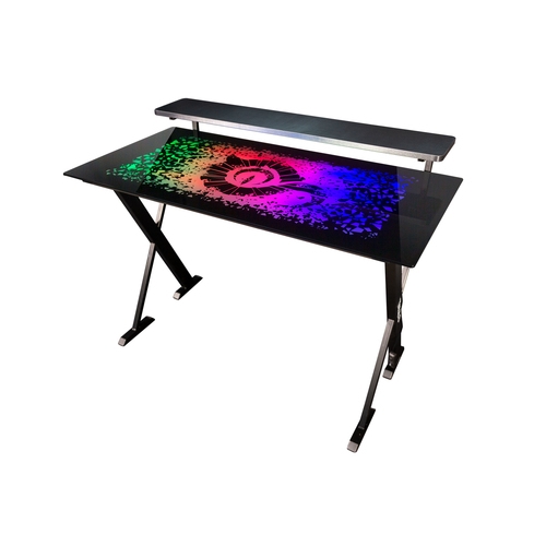 talius mesa gaming warship x1 con iluminacion led rgb tablero de cristal templado 120x60cm mando en el cable patas de acero hasta 60kg color negro