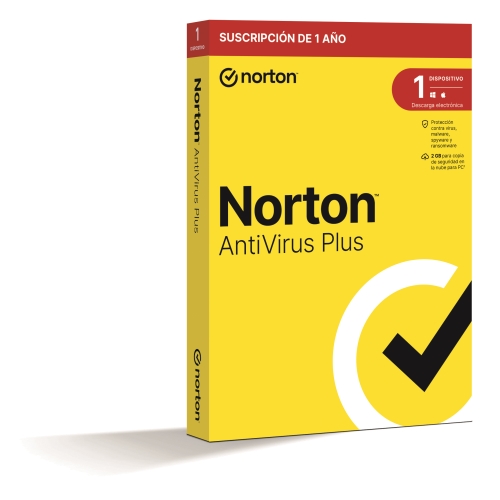 norton antivirus 2gb almacenamiento 1 usuario 1 dispositivos 12 meses firewall gestor contraseñas caja