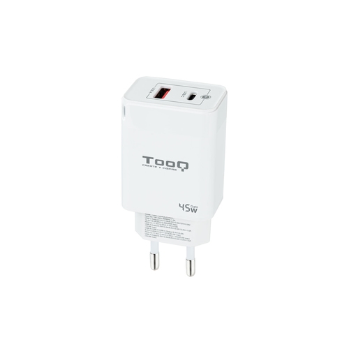 tooq cargador de pared gan usb c/pd + usb a/qc 45w