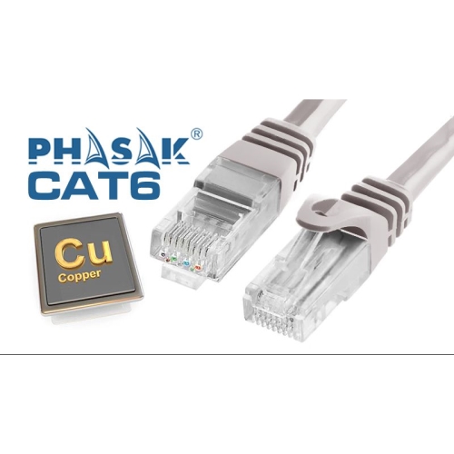 cable de red utp phasak cat. 6 cu 3 m. gris
