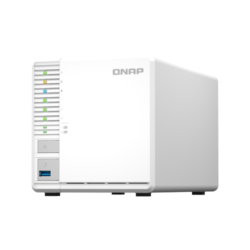 qnap ts 364 8g servidor nas 3 x sata (3.5"/2.5") 2 x m.2 nvme gen3 celeron n5095 quad core 8gb (max) 1 x 2,5 gbe wol 1 x usb 3.2 2 x usb 2.0 1 x hdmi