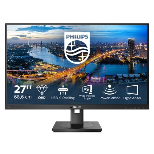 philips monitor 27" lcd con usb c 2560x1440 ips 300 4ms 1 displayport 1.4, 2 hdmi 1.4, 1 usb c 3.2 gen 2 (subida, suministro de energía de hasta 65 w) altavoces, regulable altura