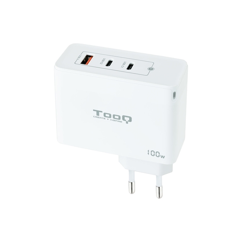 cargador de pared tooq tqwc ganqc2pd100w/ 2xusb tipo c/ 1xusb/ 100w