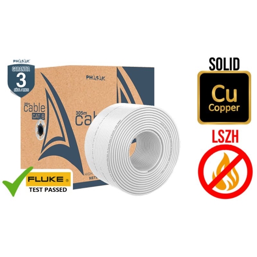bobina de cable phasak utp cat. 6 cu sólido certificado 305m