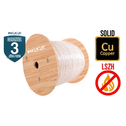 bobina de cable phasak s/ftp cat. 6a sólido cu 23awg lszh 305m