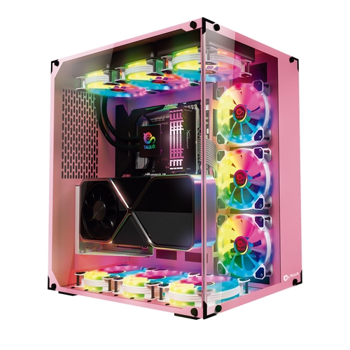 talius cronos atx black rgb cristal templado usb 3.0 rosa