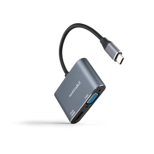 conversor usb c/m a hdmi/h vga/h 4k gris 15 cm