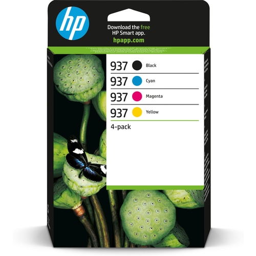 hp 937 pack de 4 cartuchos de tinta original negro, amarillo, magenta y cyan 6c400ne