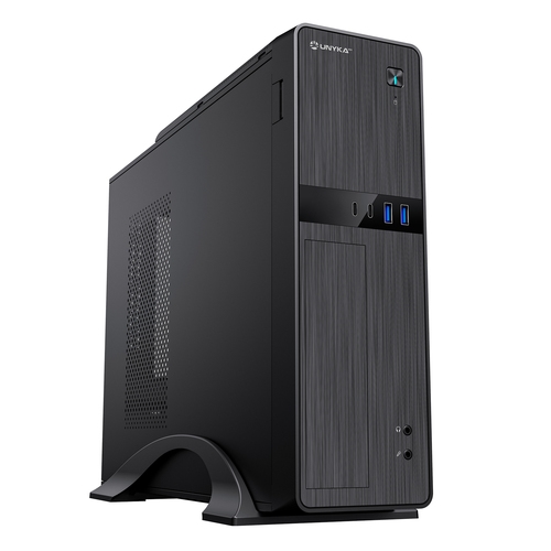caja sobremesa microatx slim unyka uk 52112 fa sfx 450w usb 3.0 x2 , usb c x 2, audio, micrófono 405x100x314 4 perfil bajo 60mm altura cpu 190mm gráfica