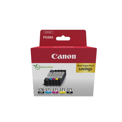 canon cartucho pack 5 pgi570 bk / cli571 cmyk multi eco
