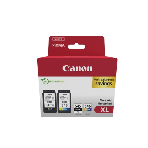 canon pack 2 pg545xl/cl546xl: photo value pack eco + 50h papel photo 10x15 ecopack carton con alarma
