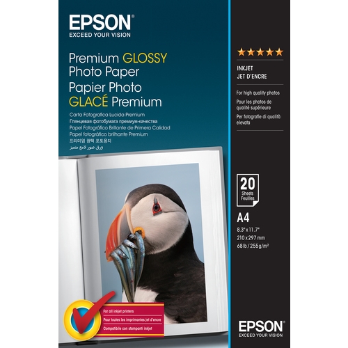 epson papel premium glossy photo 255g, 20 hojas de a4