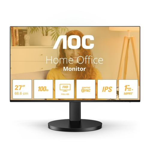 aoc monitor 27" led ips fullhd 1080p 100hz respuesta 1ms angulo de vision 178° altavoces incorporados hdmi, vga, audio montaje vesa