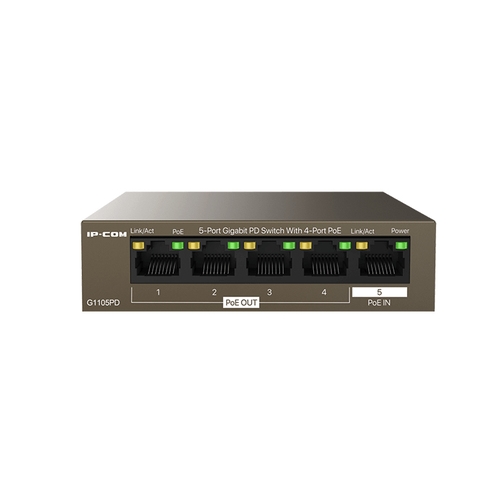 ip com g1105pd switch 5 puertos gigabit 10/100/1000 4 puertos poe hasta 15.4w metálico escritorio