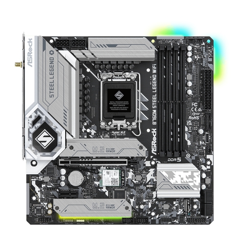 placa base 1700 microatx asrock b760m steel legend wifi 4xddr5 (hasta 256gb 7200mhz oc) 4xsata 3xm.2 gen4 raid 0/1/5/10 sata usb 2.0 (4/2) usb 3.2 (5/2) 1xusb c hdmi dp wifi ax