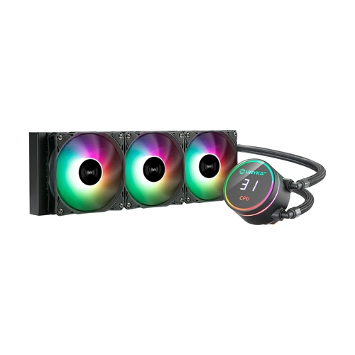 unykach aquastorm 360 kit de refrigeración líquida 3 ventiladores de 120mm iluminacion rgb visualizacion temperatura cpu tubo de 38mm