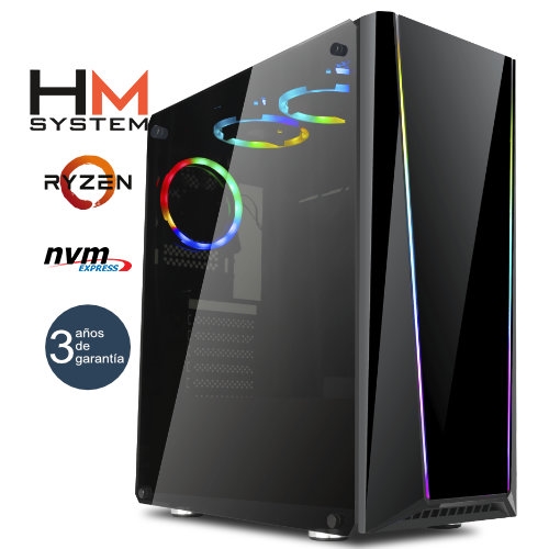 hm system ryzentailgate gaming torre rgb amd ryzen 7 5800x 32gb rgb 1tb m.2 nvme rtx 5060 ti 8gb 650w 80+ bronze refrigeración líquida 3 años garantía 30 días doa