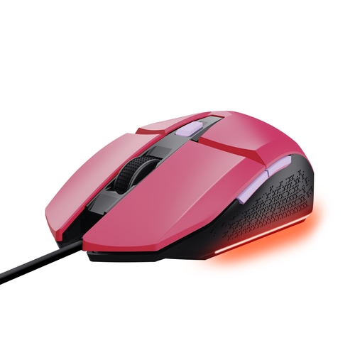 mouse trust gaming rgb gxt 109p felox 25066 color rosa iluminacion led 6 botones cable 150cm