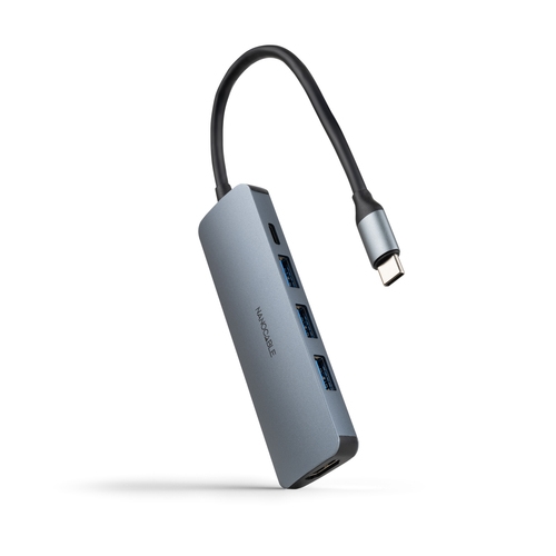 hub usb c 3xusb a+usb c carga+hdmi, gris 18 cm