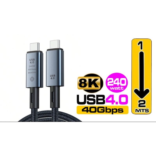cable usb 4.0 tipo c c (thunderbolt) 240w 40gbps 8k 60 1 metro